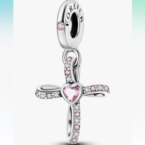 Sterling Silver Pink Heart Cross Charm for your Pandora Bracelet Easter